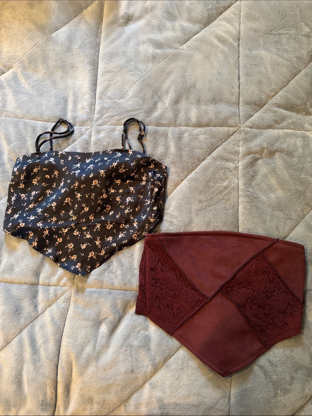 Garage Black Floral bandanna top and Altar’d State Lace Bandana Crop Tops